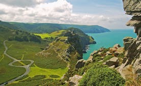 Valley of clifs and fields with sea below Lynton