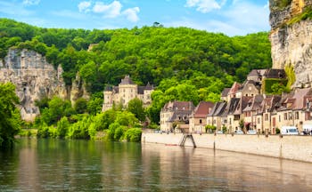 Dordogne river with village along the river banks