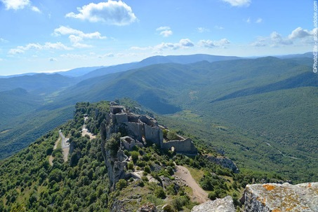 Walking in Cathar country green hills and castle