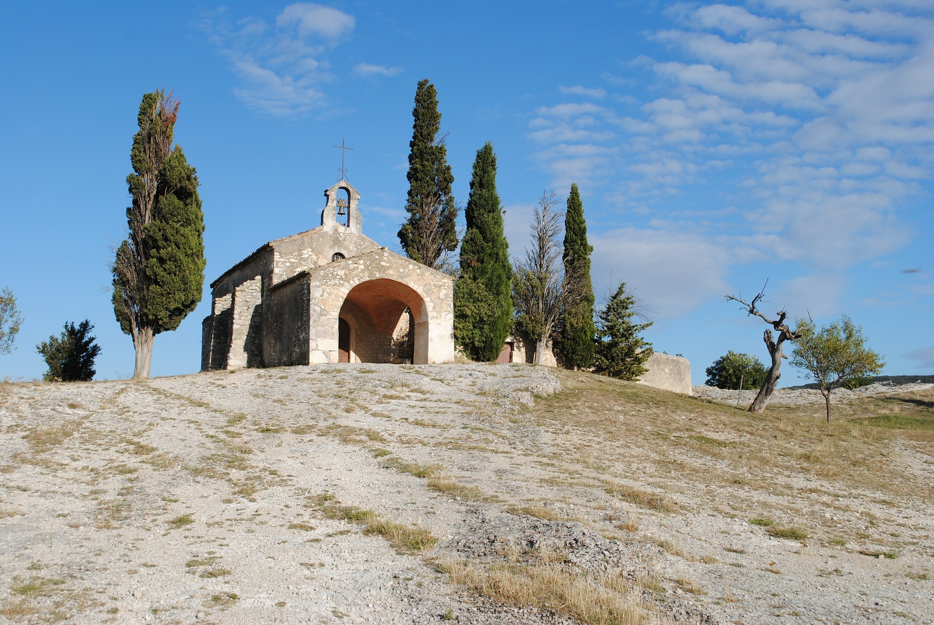 Alpilles Provence scenery chapel on barren hill