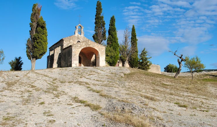 Alpilles Provence scenery chapel on barren hill
