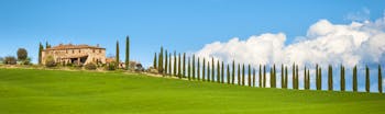 Green rolling hills and cypress trees of Tuscany